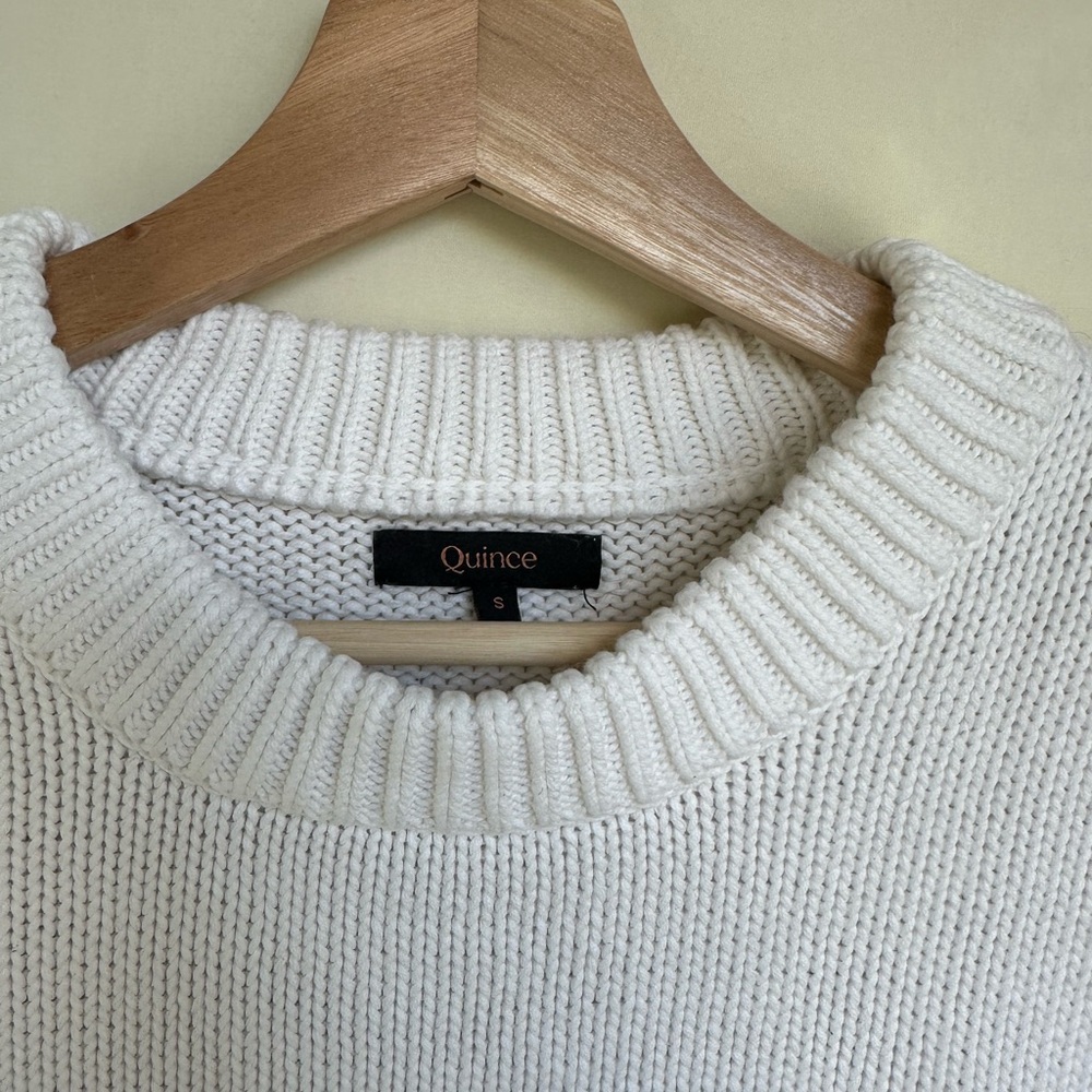 Quince 100% Organic Cotton Striped Crew Sweater in White and Black, size S - Picture 4 of 7